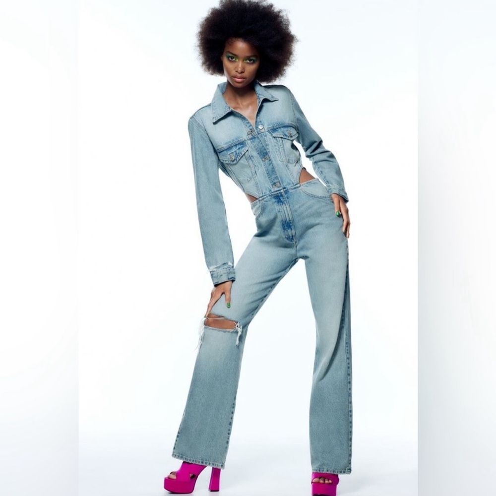ZARA - Bloggers Favorite - Denim Side Cutout Jumpsuit